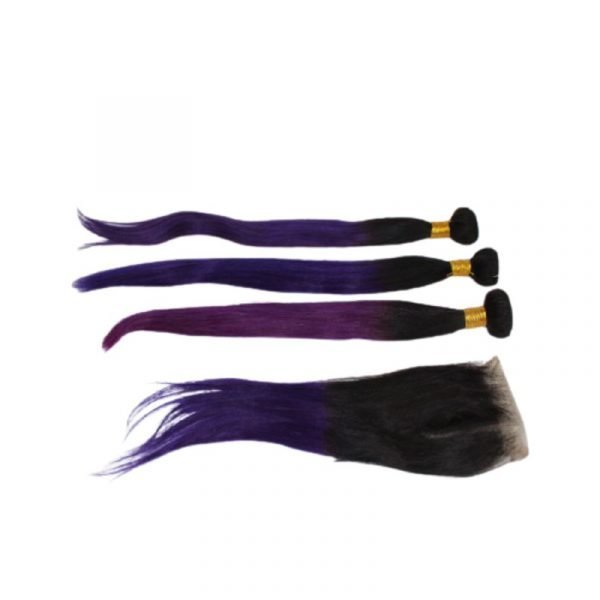 Ombre straight human hair bundles with closure