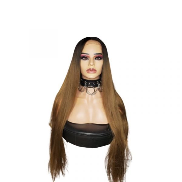 Semi natural lace front deep part long straight wig