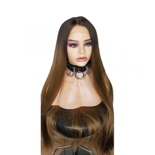 Semi natural lace front deep part long straight wig