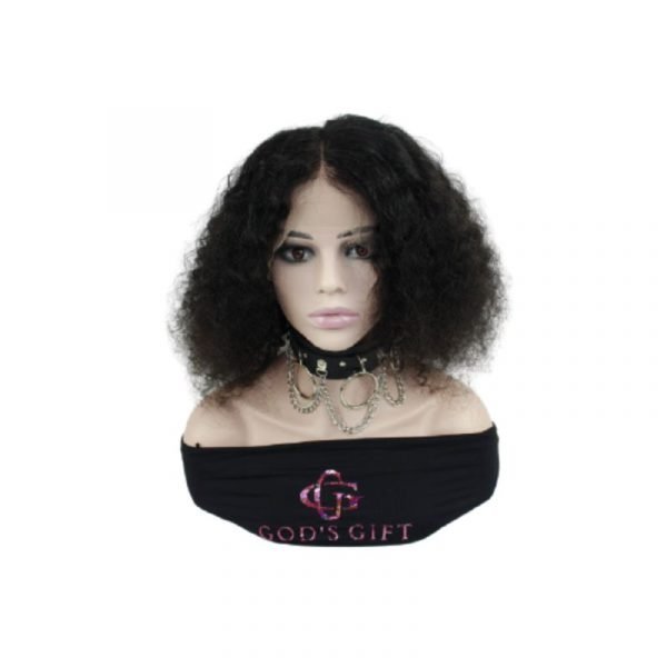 Afro kinky curly middle part lace closure human hair wig