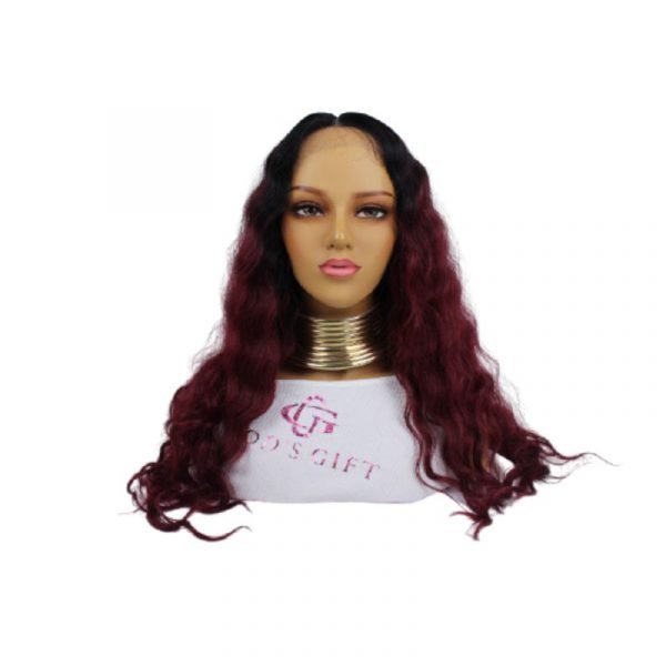 semi natural ombre burgundy lace front wig deep wave middle part